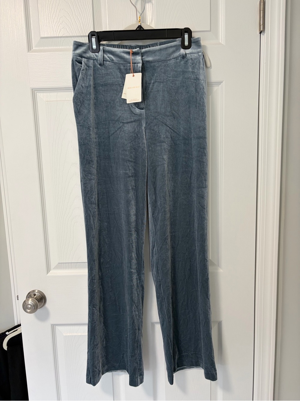 Skies Are Blue Velvet Wide-Leg Jeans in Slate Blue